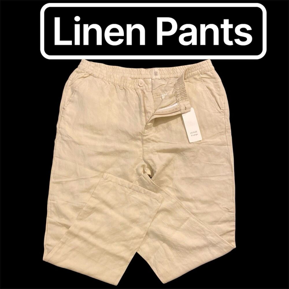 New Luxury Women’s Linen Pants Size XL Beige Casual Vacation Dress Pants